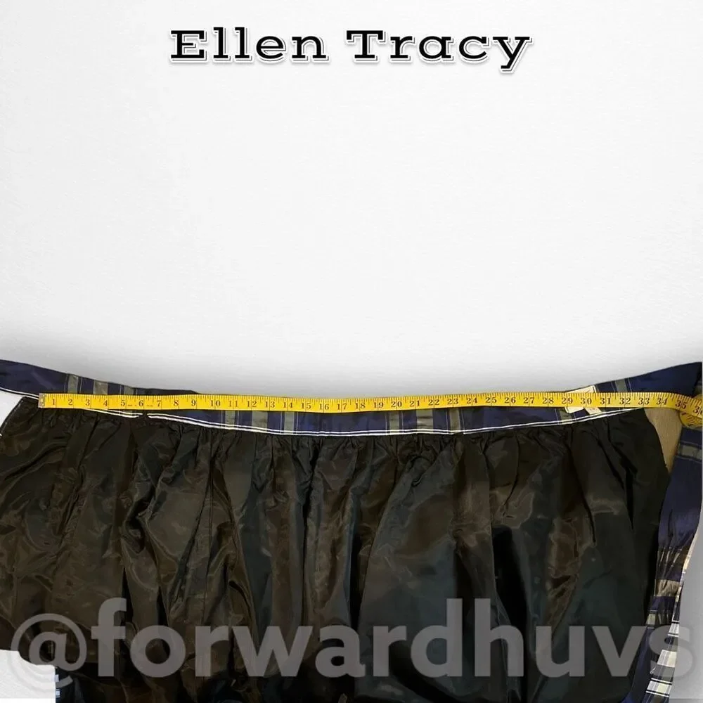 Vintage Ellen Tracy Blue Plaid Silk Taffeta Wrap Skirt Size 13